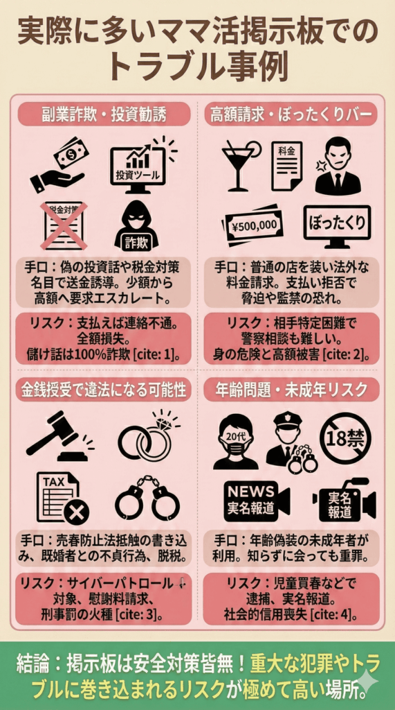 実際に多いママ活掲示板でのトラブル事例